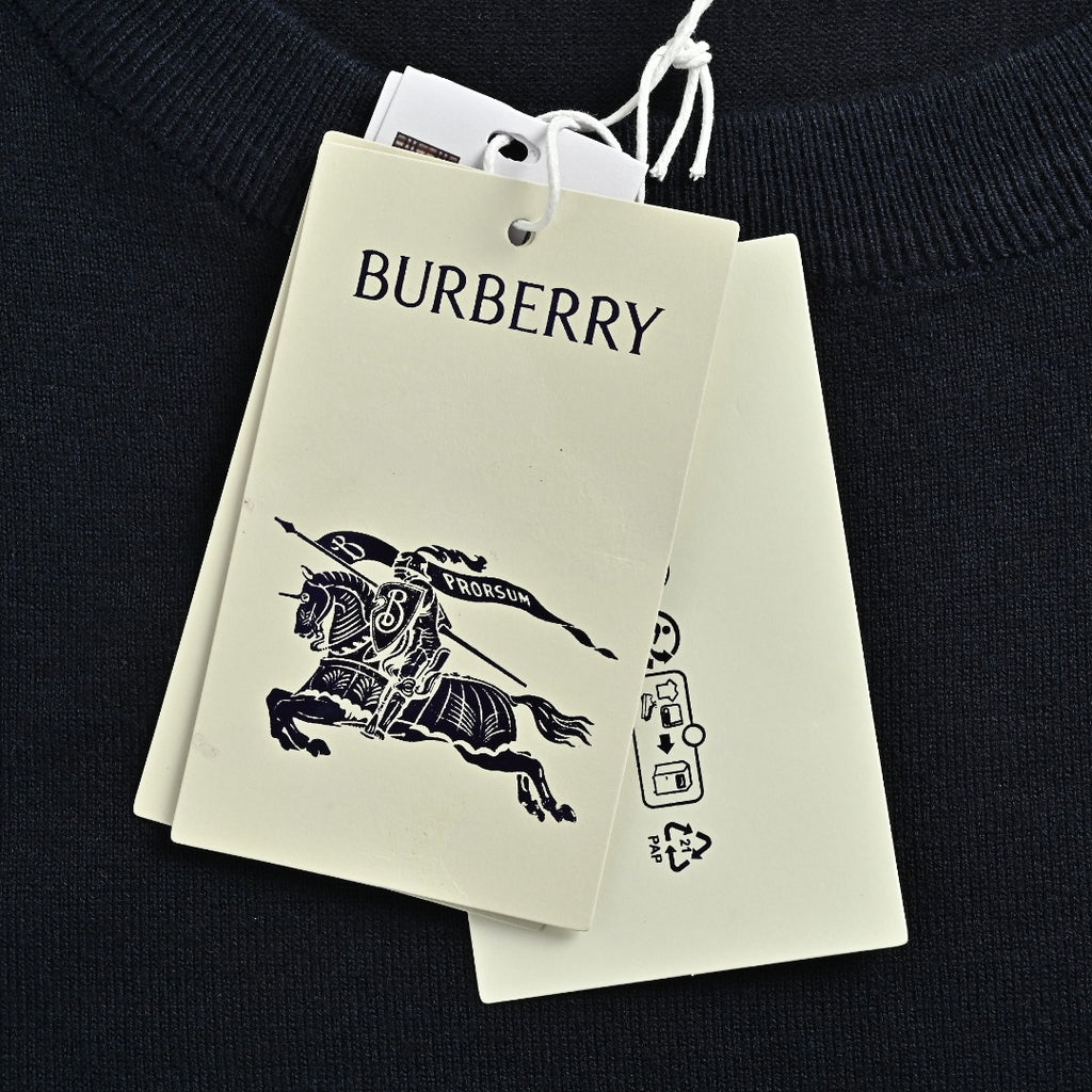 Burberry BBR Tri-Color Equestrian Knight Label Wool-Cashmere Crewneck Sweater — Black