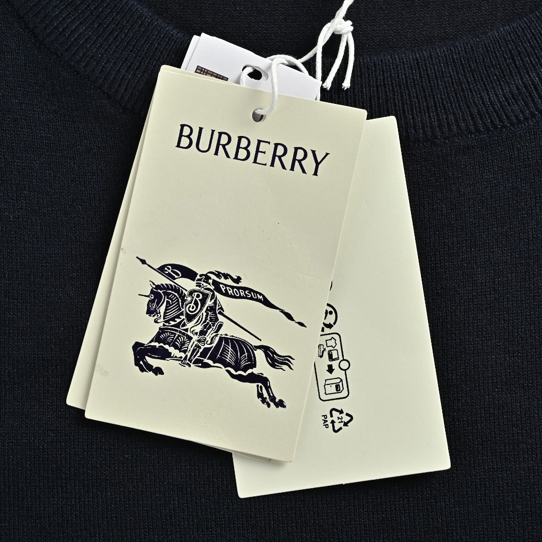 Burberry BBR Tri-Color Equestrian Knight Label Wool-Cashmere Crewneck Sweater — Black