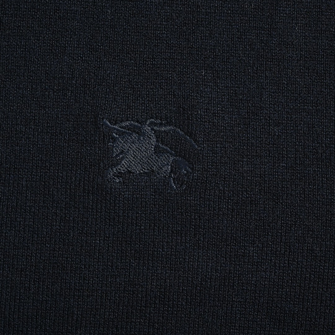 Burberry BBR Tri-Color Equestrian Knight Label Wool-Cashmere Crewneck Sweater — Black