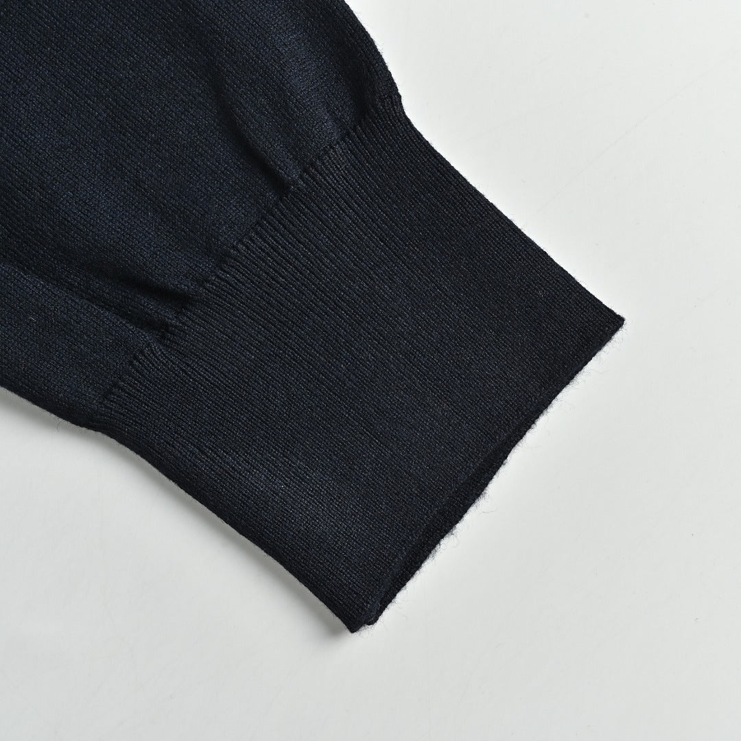 Burberry BBR Tri-Color Equestrian Knight Label Wool-Cashmere Crewneck Sweater — Black