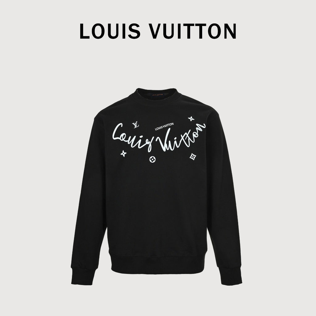 Louis Vuitton LV 25FW Neckline Signature Script Crewneck Sweatshirt — Black
