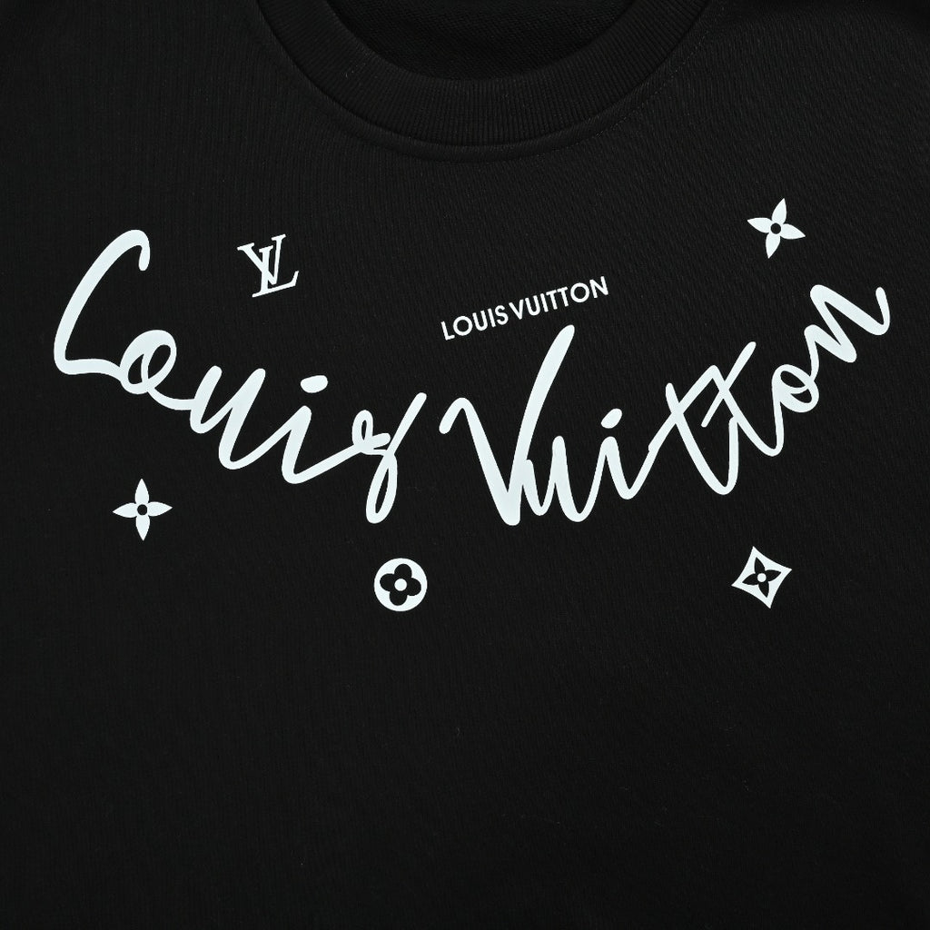 Louis Vuitton LV 25FW Neckline Signature Script Crewneck Sweatshirt — Black