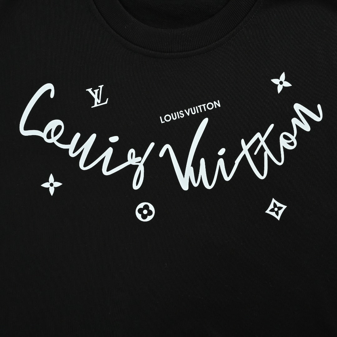 Louis Vuitton LV 25FW Neckline Signature Script Crewneck Sweatshirt — Black