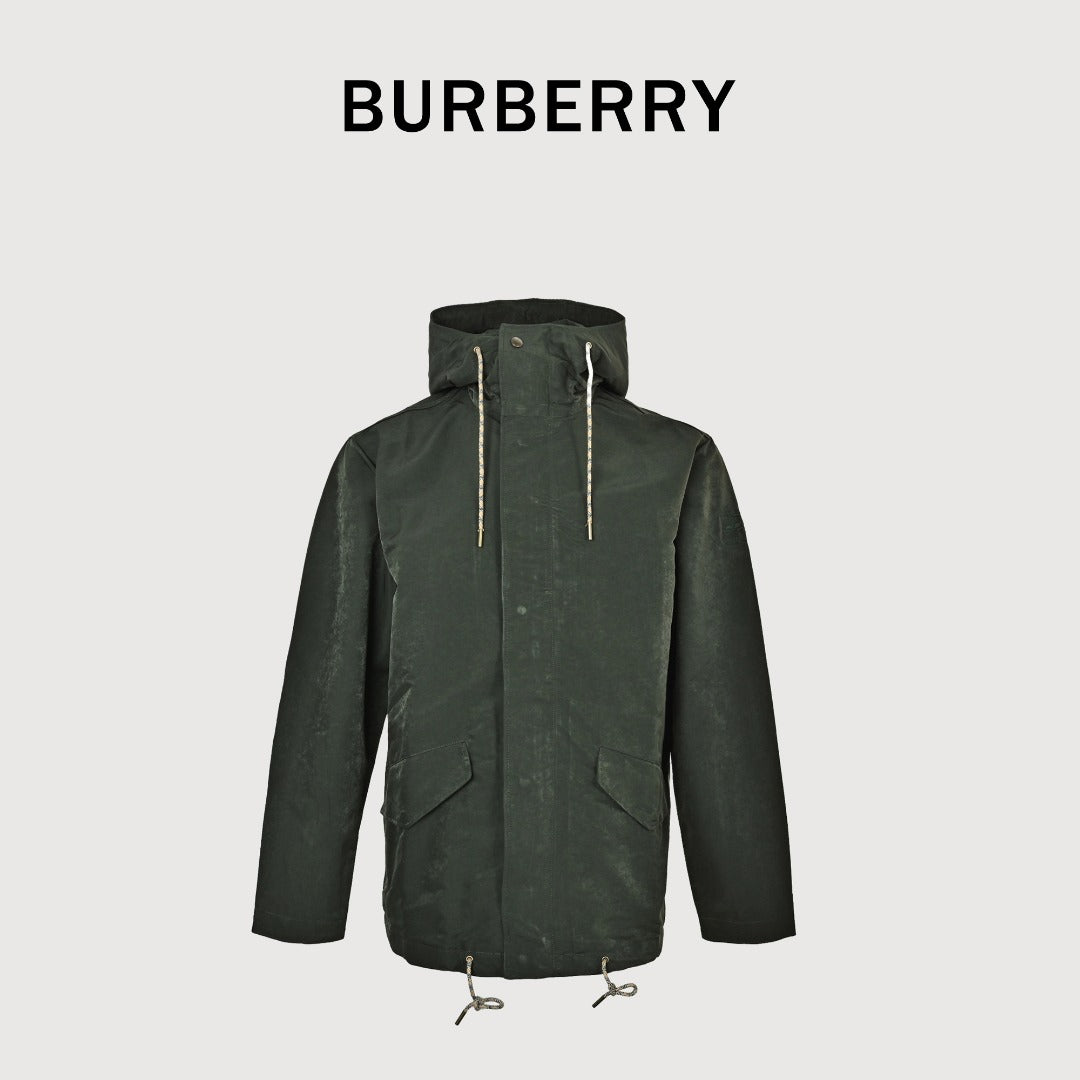 Burberry BBR Sleeve Equestrian Knight Embroidery Reversible Nylon-Blend Hooded Parka — Dark Olive