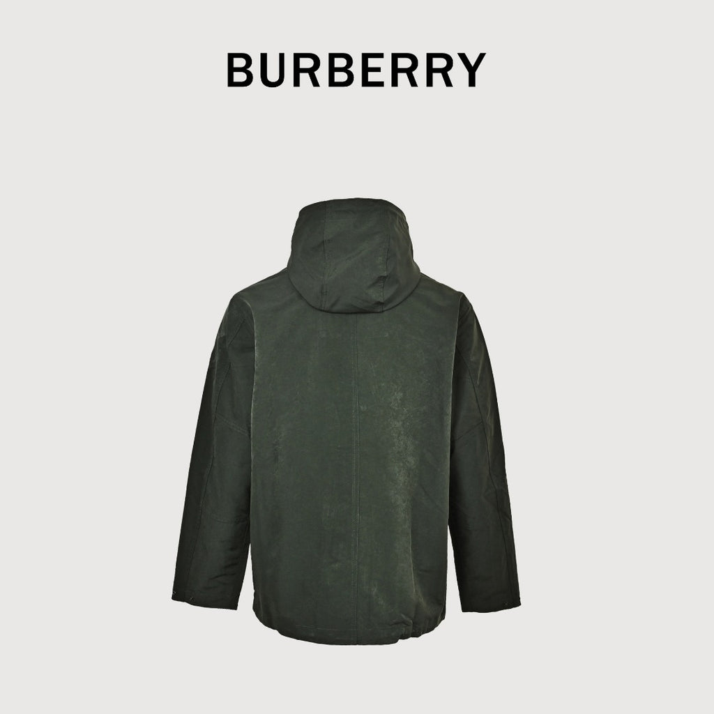 Burberry BBR Sleeve Equestrian Knight Embroidery Reversible Nylon-Blend Hooded Parka — Dark Olive