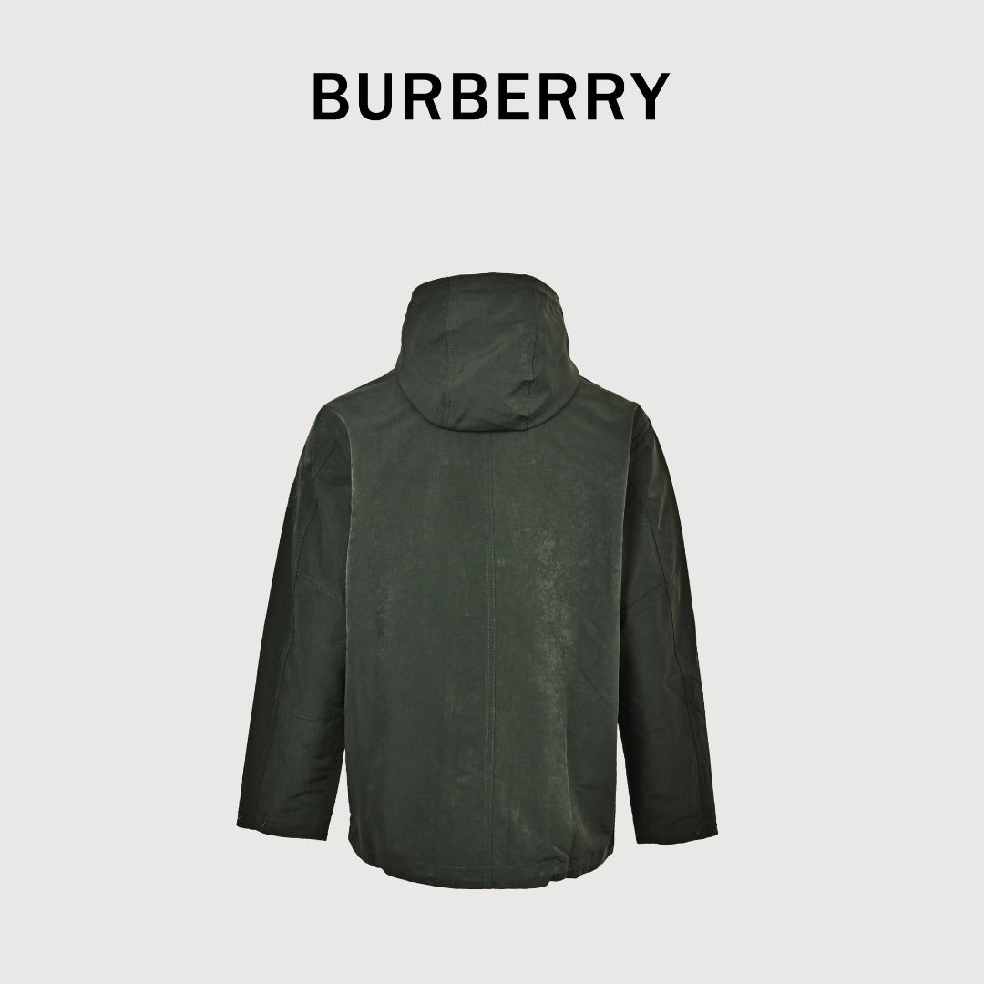 Burberry BBR Sleeve Equestrian Knight Embroidery Reversible Nylon-Blend Hooded Parka — Dark Olive