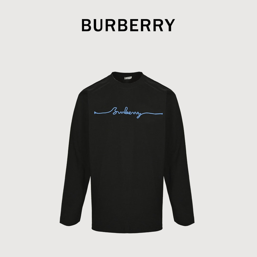 Burberry 25FW Chest Signature Script Logo Embroidery Long-Sleeve T-Shirt — Black
