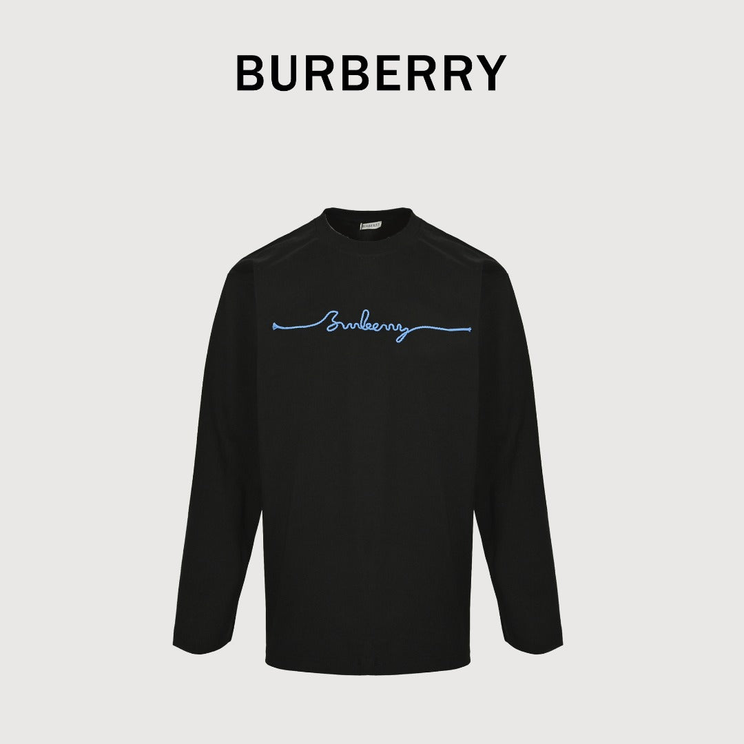 Burberry 25FW Chest Signature Script Logo Embroidery Long-Sleeve T-Shirt — Black