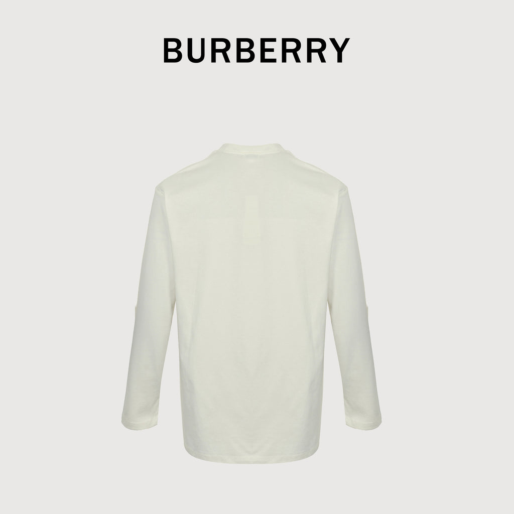 Burberry 25FW Chest Signature Script Logo Embroidery Long-Sleeve T-Shirt — Ecru