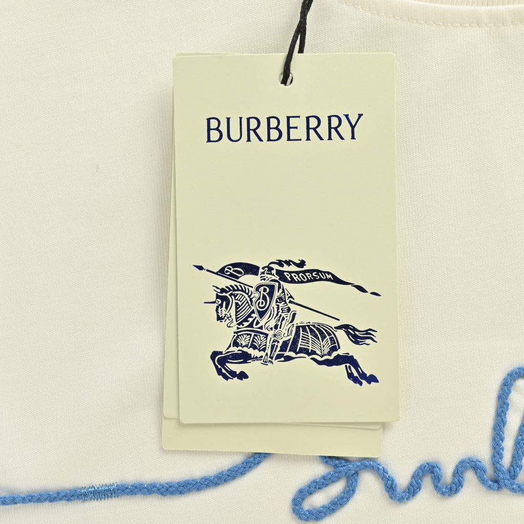Burberry 25FW Chest Signature Script Logo Embroidery Long-Sleeve T-Shirt — Ecru
