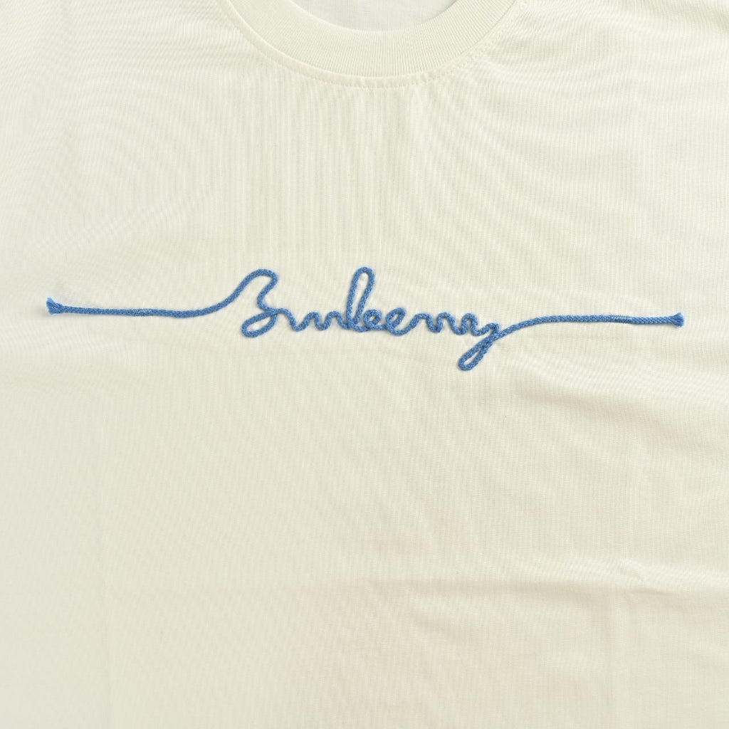 Burberry 25FW Chest Signature Script Logo Embroidery Long-Sleeve T-Shirt — Ecru
