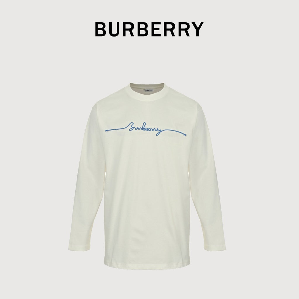 Burberry 25FW Chest Signature Script Logo Embroidery Long-Sleeve T-Shirt — Ecru