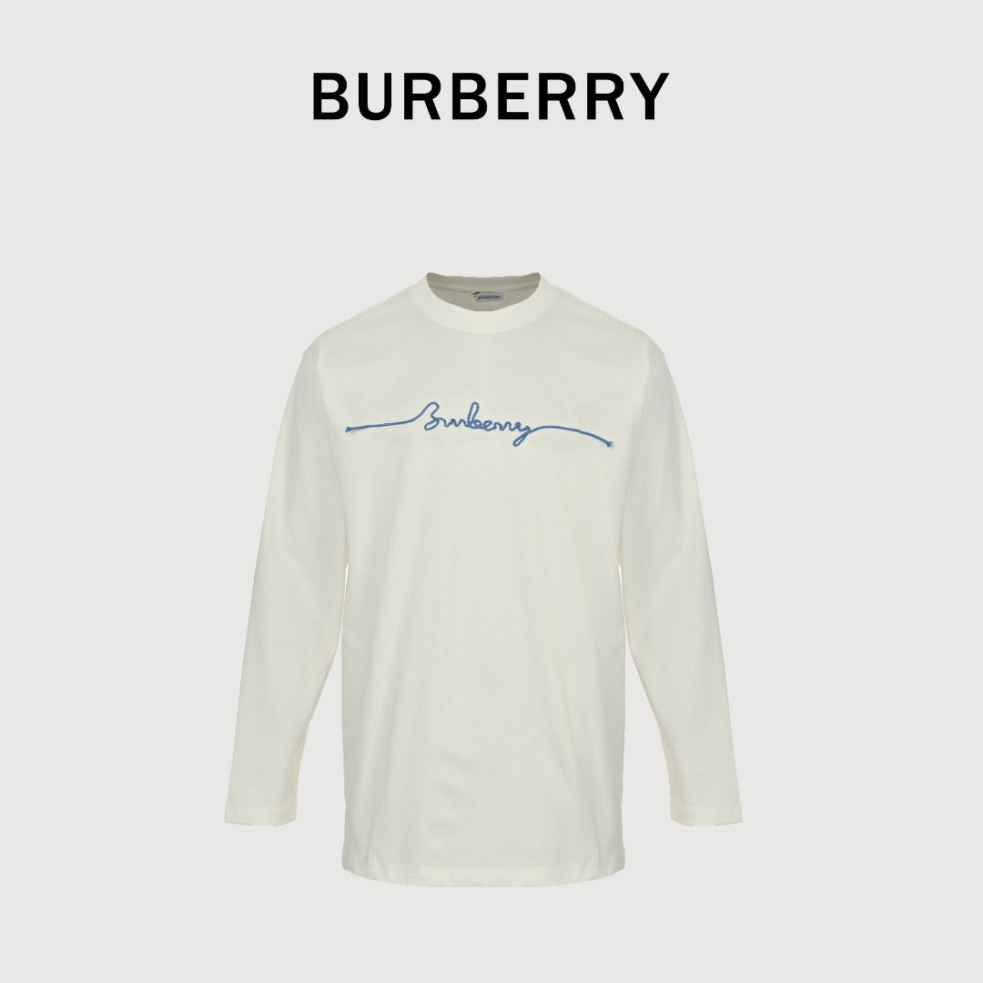 Burberry 25FW Chest Signature Script Logo Embroidery Long-Sleeve T-Shirt — Ecru