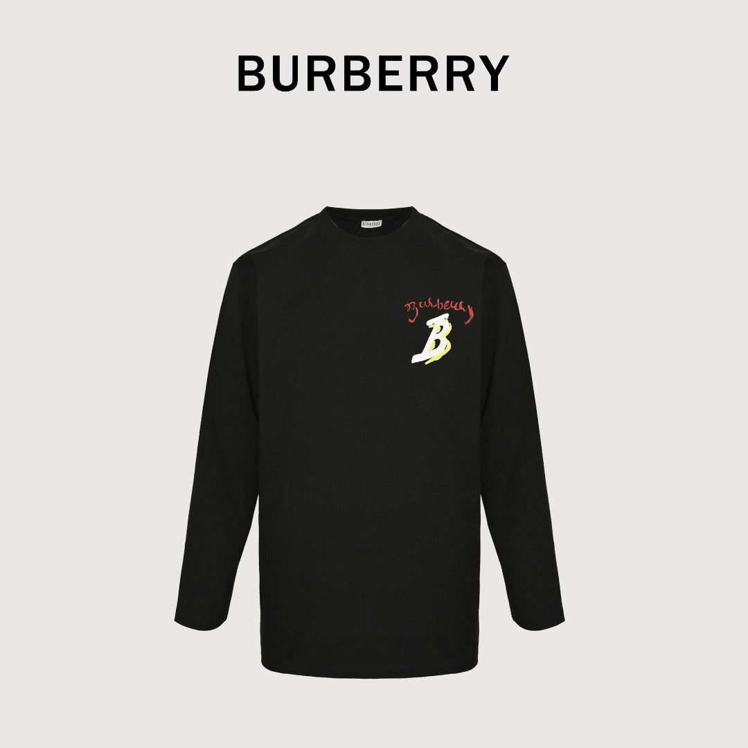 Burberry 25FW Letter B Sailboat Painted Print Long-Sleeve T-Shirt — Black