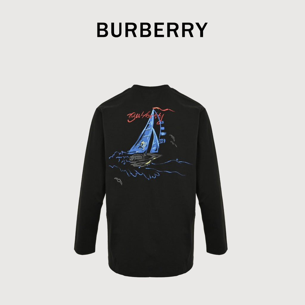 Burberry 25FW Letter B Sailboat Painted Print Long-Sleeve T-Shirt — Black
