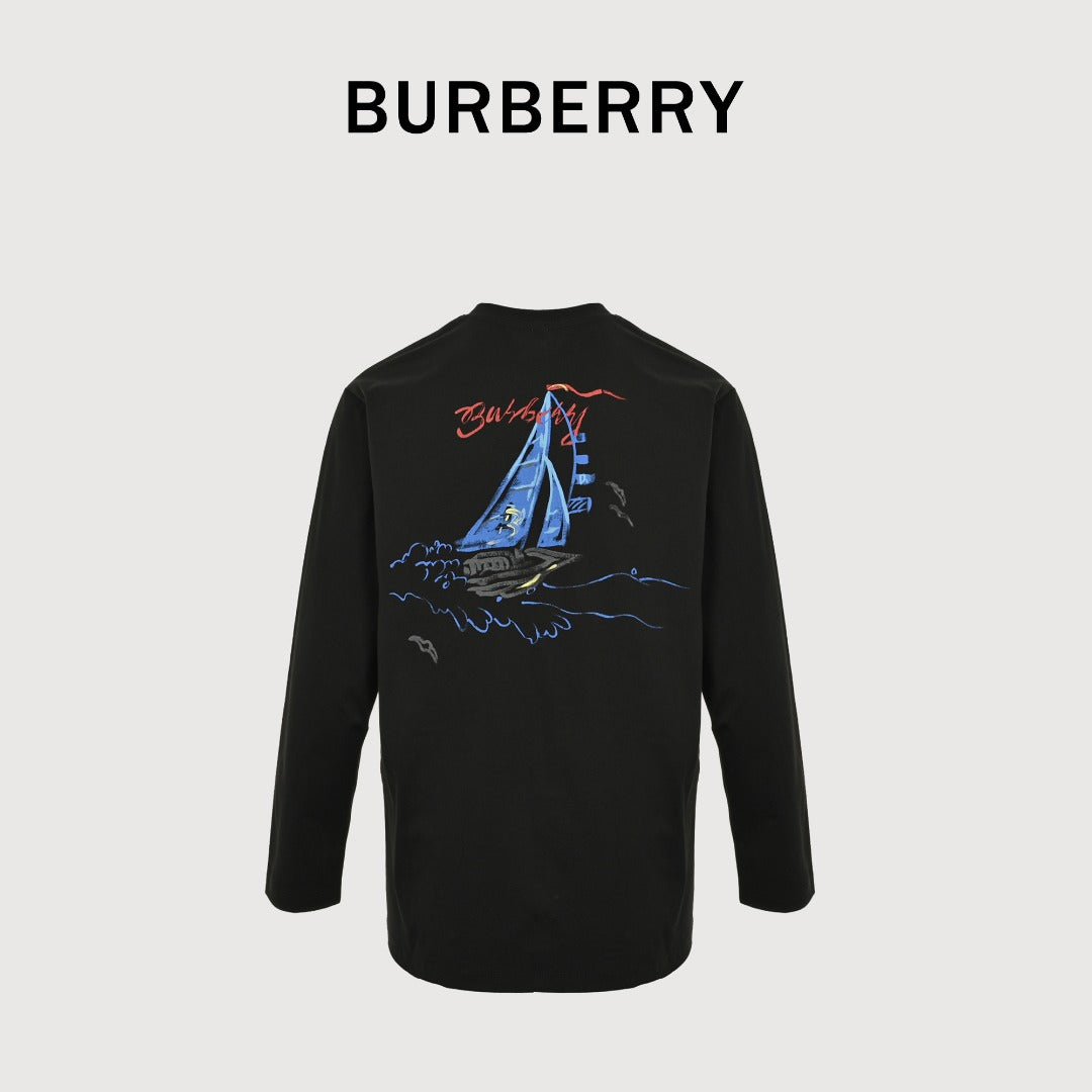 Burberry 25FW Letter B Sailboat Painted Print Long-Sleeve T-Shirt — Black
