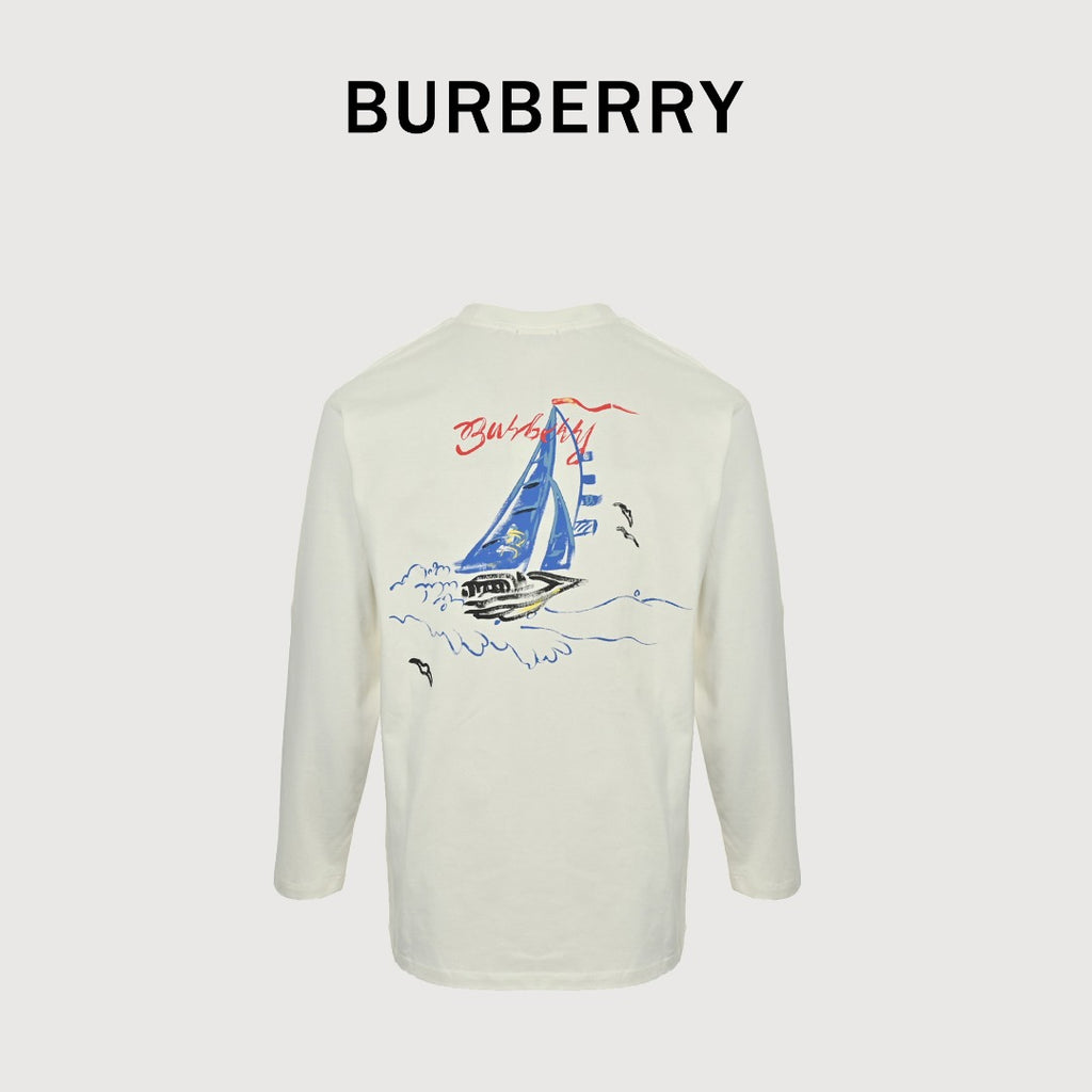 Burberry 25FW Letter B Sailboat Painted Print Long-Sleeve T-Shirt — Ecru