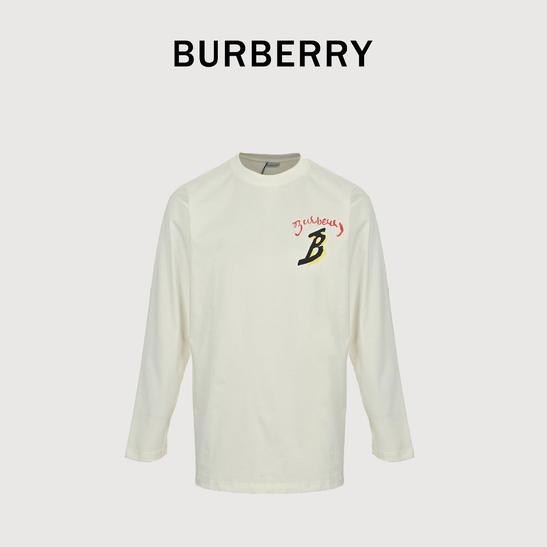 Burberry 25FW Letter B Sailboat Painted Print Long-Sleeve T-Shirt — Ecru