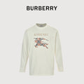 Burberry Check Equestrian Knight Large Graphic Long-Sleeve T-Shirt — Ecru
