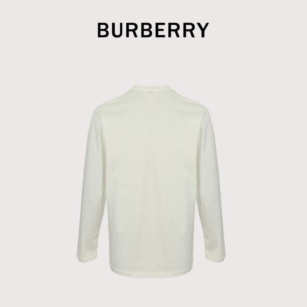 Burberry Check Equestrian Knight Large Graphic Long-Sleeve T-Shirt — Ecru