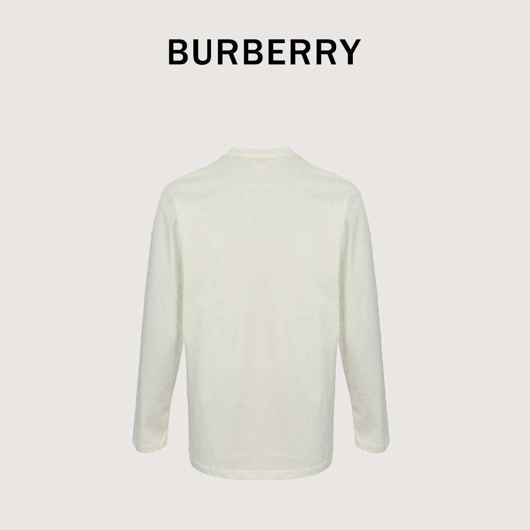 Burberry Check Equestrian Knight Large Graphic Long-Sleeve T-Shirt — Ecru