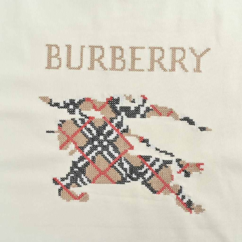 Burberry Check Equestrian Knight Large Graphic Long-Sleeve T-Shirt — Ecru