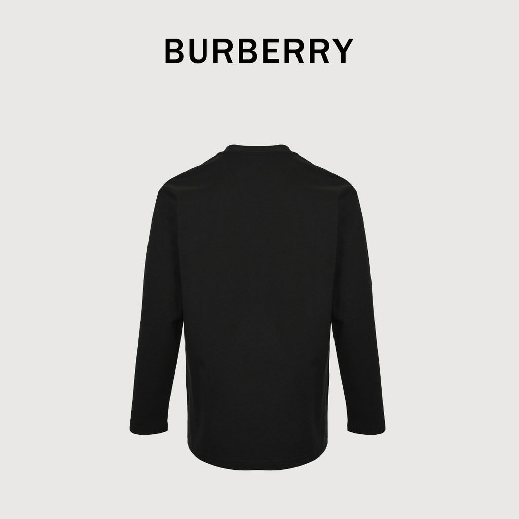 Burberry Check Equestrian Knight Large Graphic Long-Sleeve T-Shirt — Black