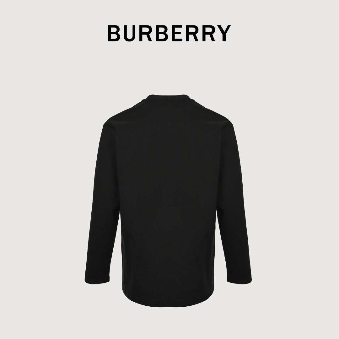 Burberry Check Equestrian Knight Large Graphic Long-Sleeve T-Shirt — Black