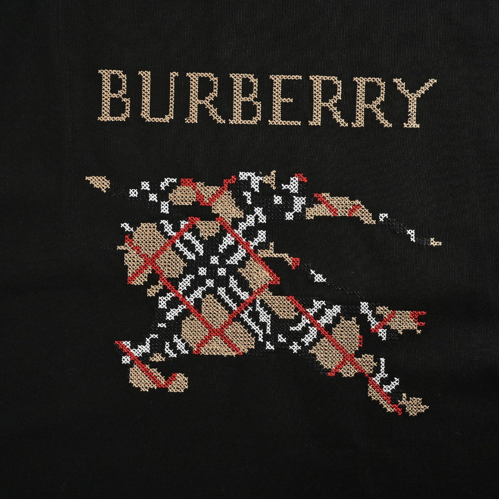 Burberry Check Equestrian Knight Large Graphic Long-Sleeve T-Shirt — Black