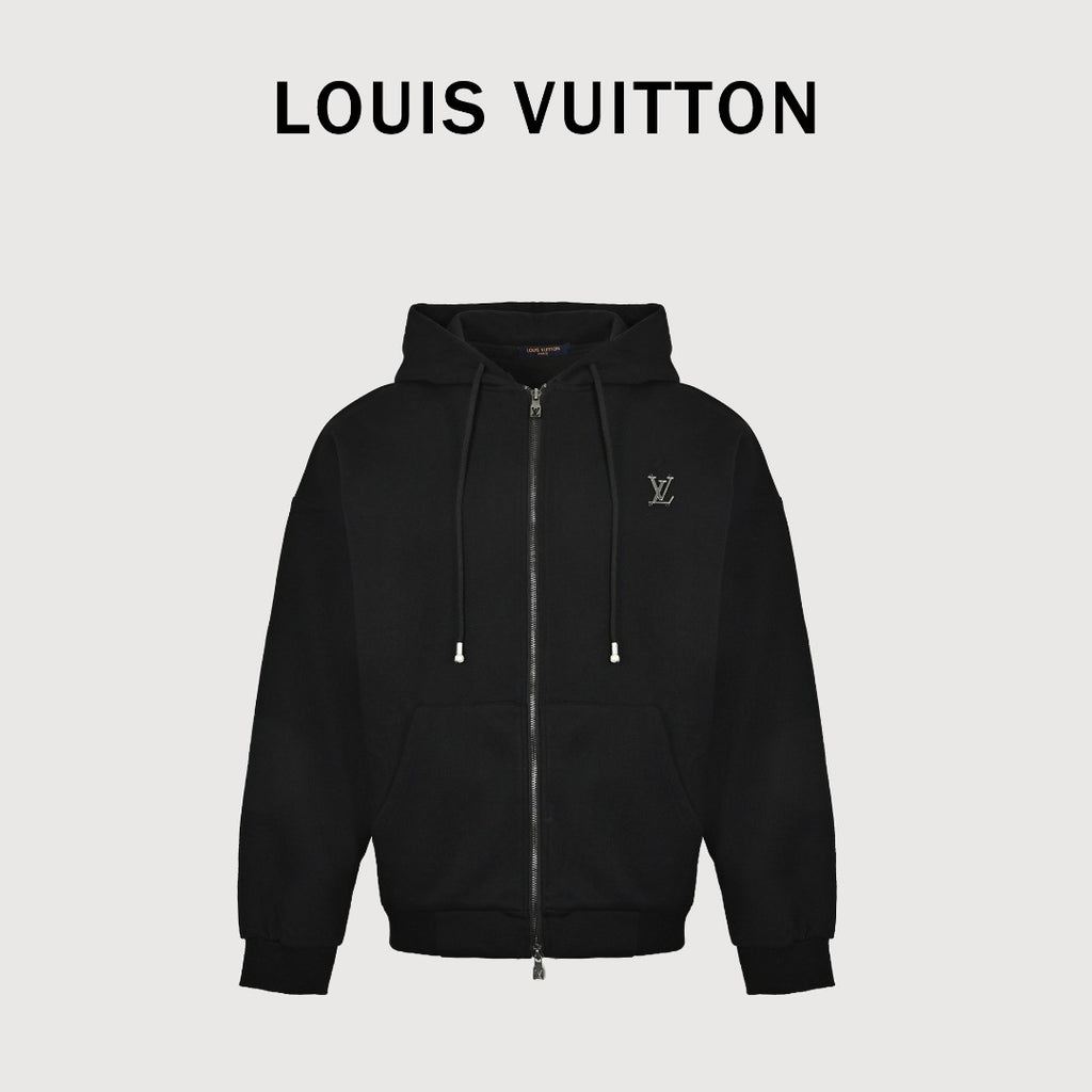 Louis Vuitton LV Metal Logo Full-Zip Hoodie Jacket — Black