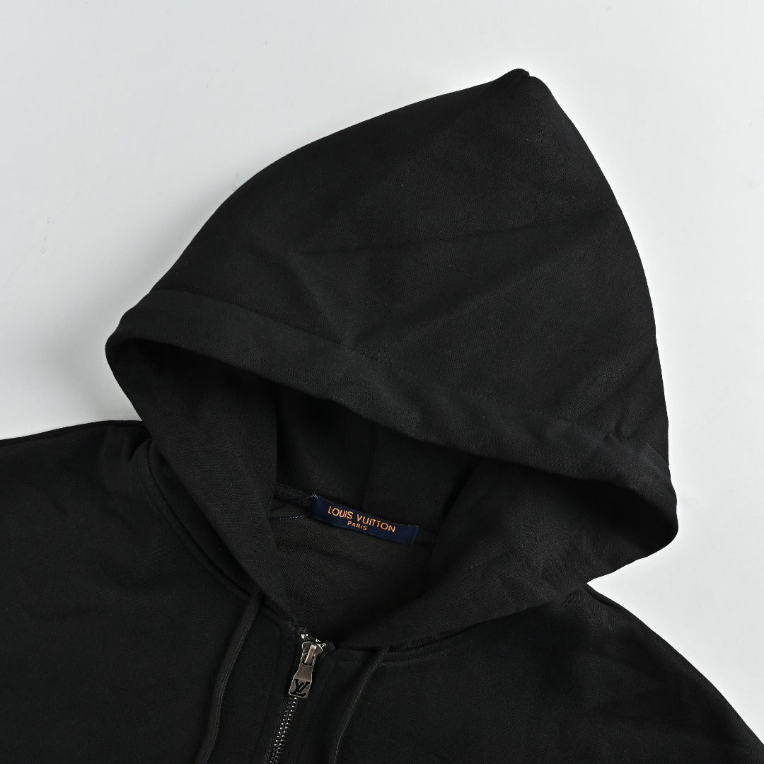 Louis Vuitton LV Metal Logo Full-Zip Hoodie Jacket — Black