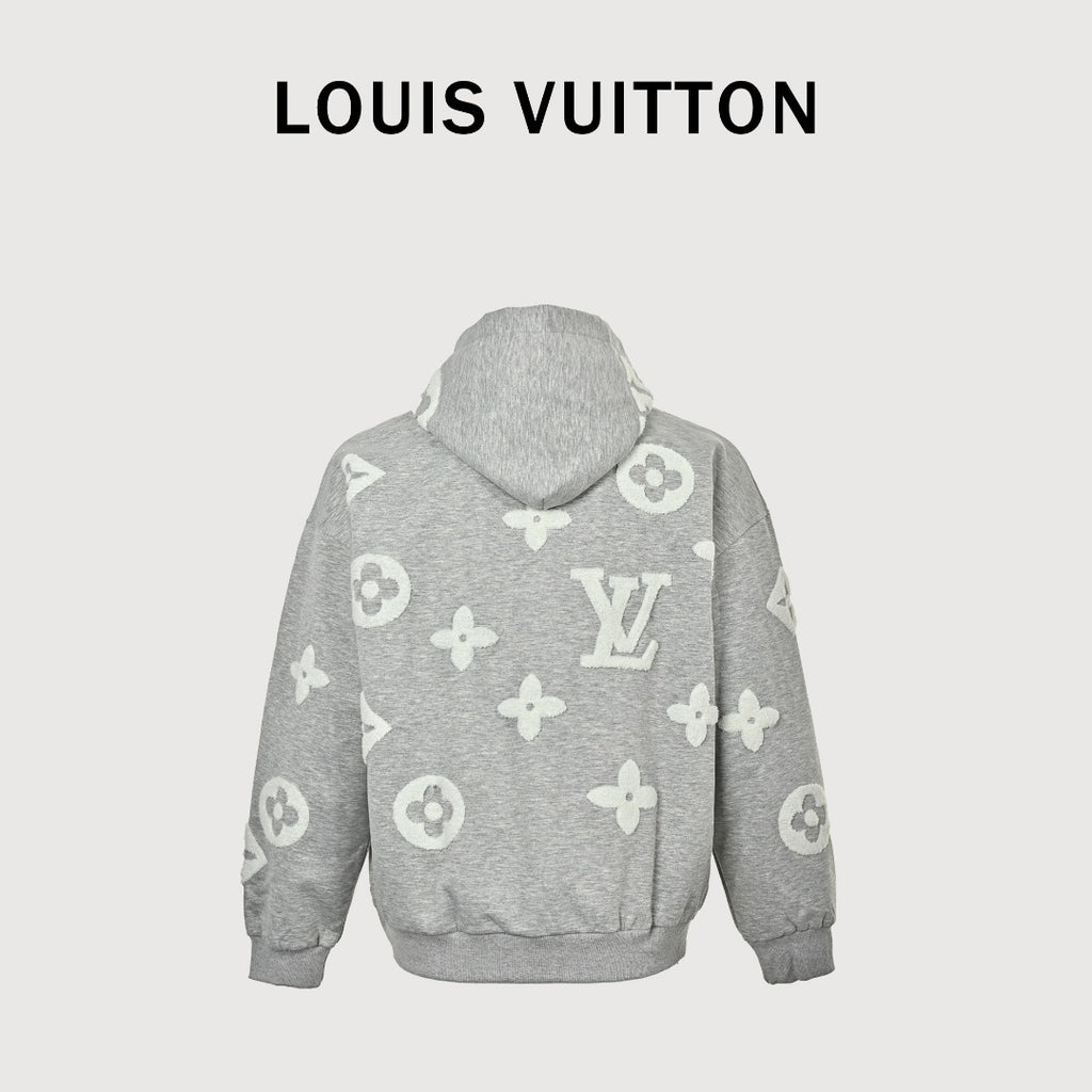Louis Vuitton LV All-Over Monogram Towelling Logo Full-Zip Hoodie Jacket — Grey