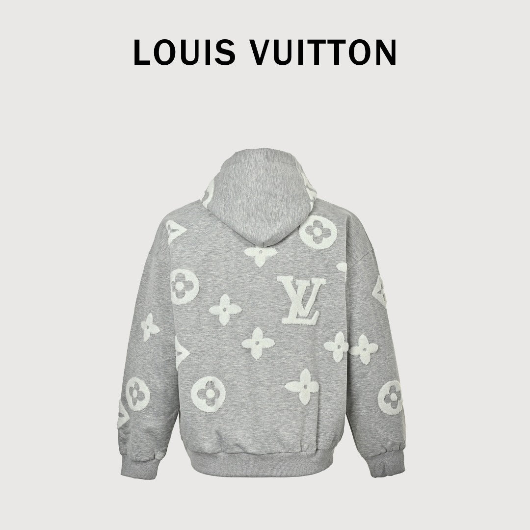 Louis Vuitton LV All-Over Monogram Towelling Logo Full-Zip Hoodie Jacket — Grey