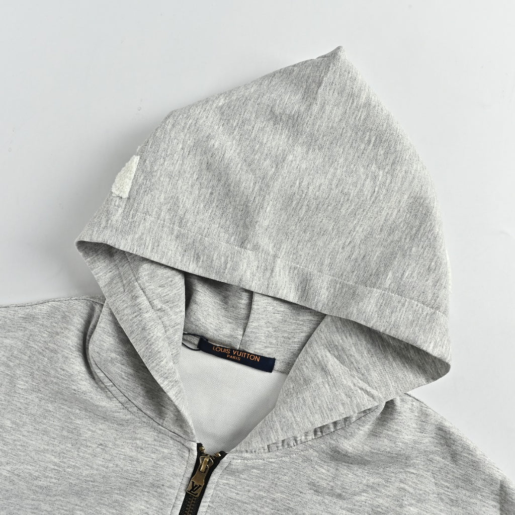 Louis Vuitton LV All-Over Monogram Towelling Logo Full-Zip Hoodie Jacket — Grey