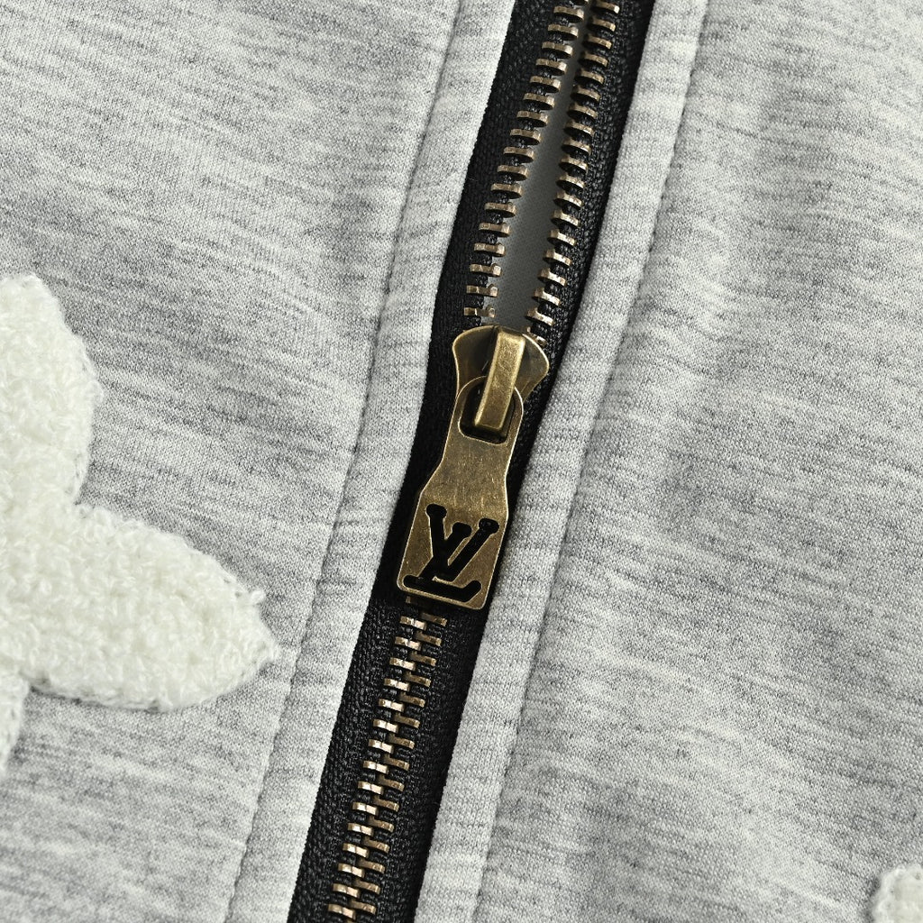 Louis Vuitton LV All-Over Monogram Towelling Logo Full-Zip Hoodie Jacket — Grey