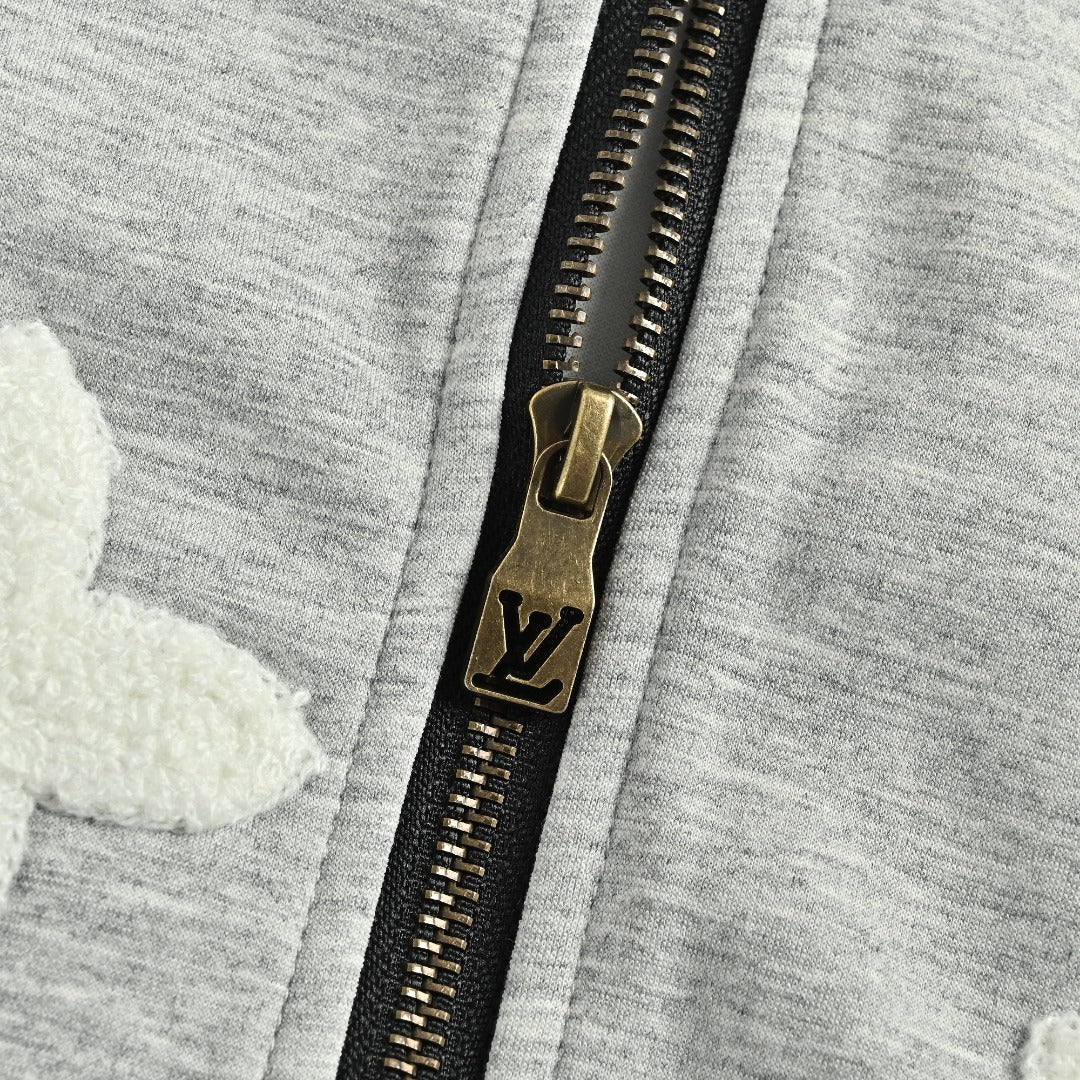 Louis Vuitton LV All-Over Monogram Towelling Logo Full-Zip Hoodie Jacket — Grey