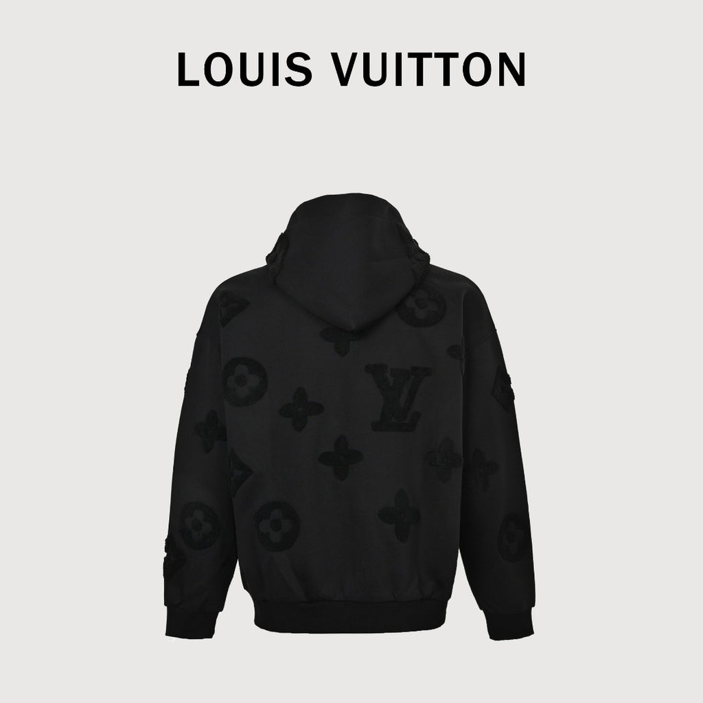 Louis Vuitton LV All-Over Monogram Towelling Logo Full-Zip Hoodie Jacket — Black