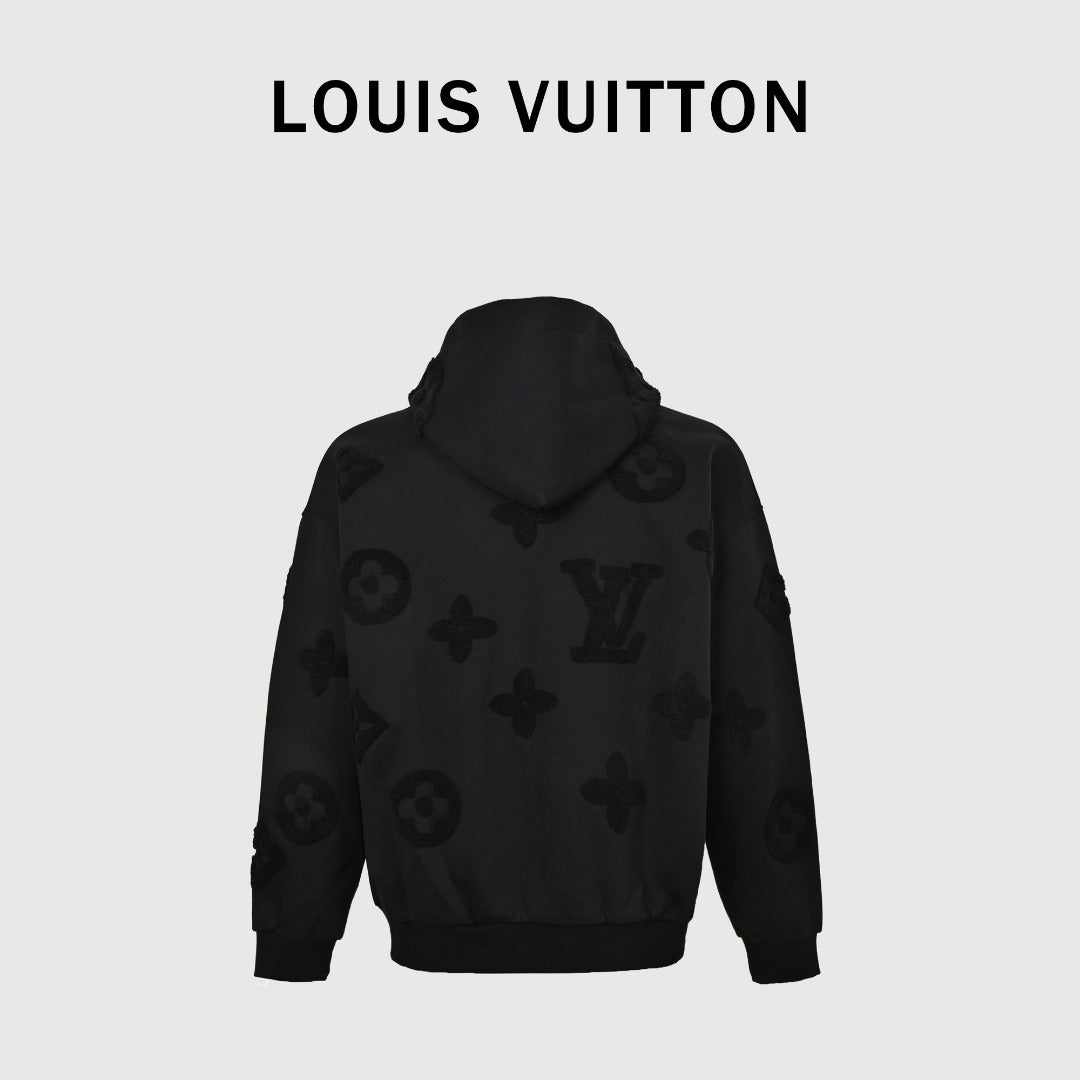 Louis Vuitton LV All-Over Monogram Towelling Logo Full-Zip Hoodie Jacket — Black