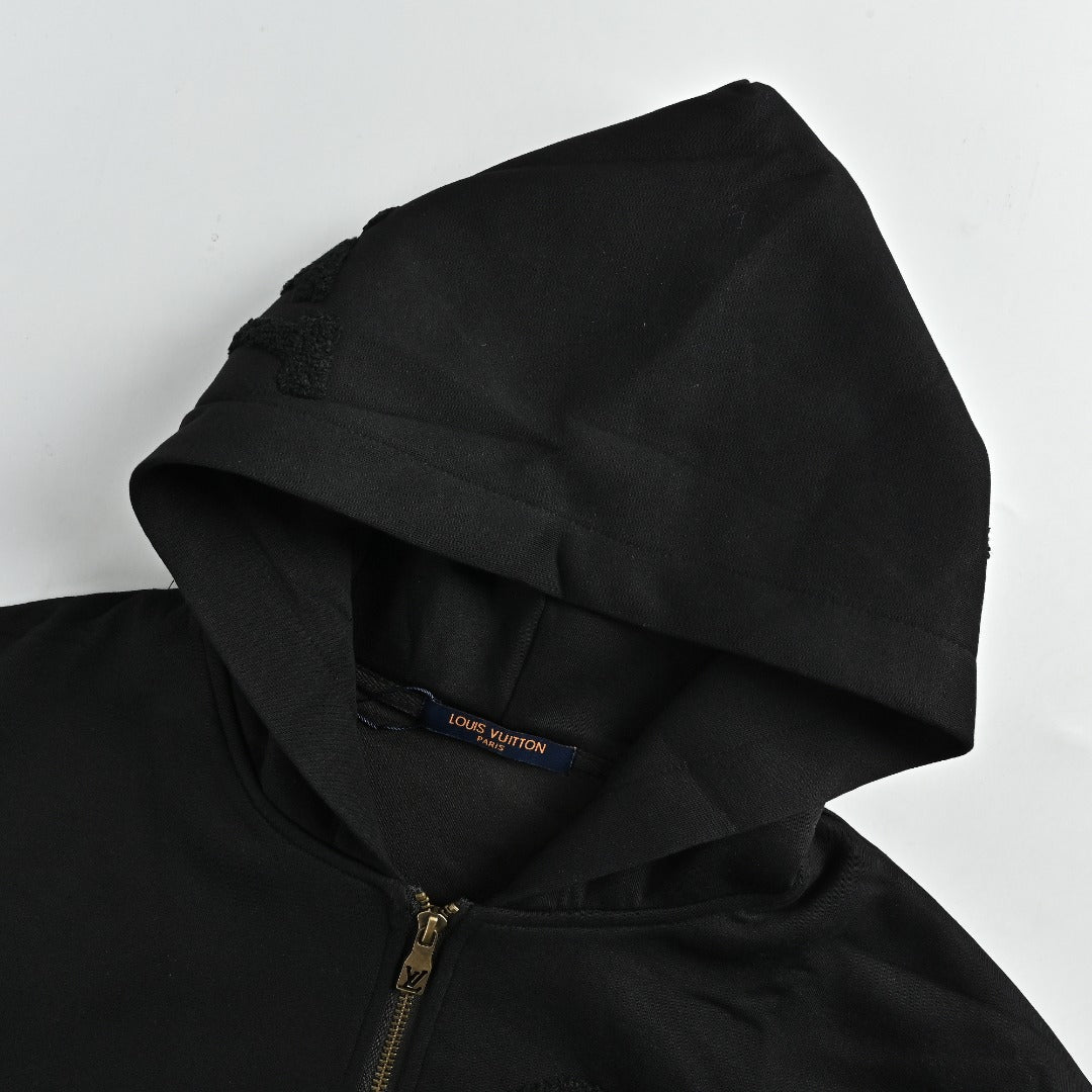 Louis Vuitton LV All-Over Monogram Towelling Logo Full-Zip Hoodie Jacket — Black