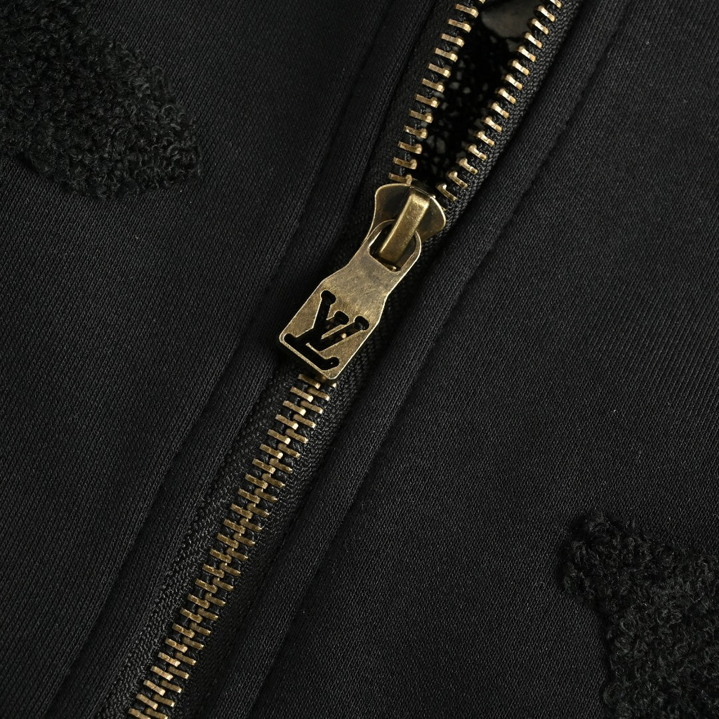 Louis Vuitton LV All-Over Monogram Towelling Logo Full-Zip Hoodie Jacket — Black