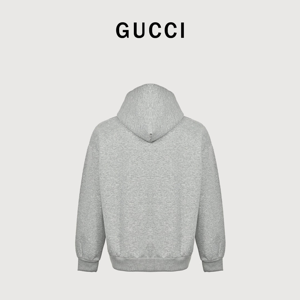 Gucci Small Logo Label Full-Zip Hoodie Jacket — Light Grey