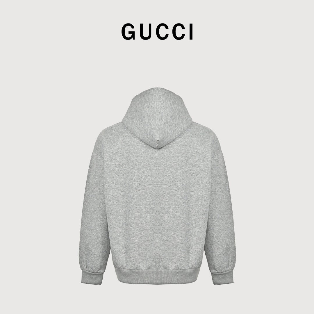 Gucci Small Logo Label Full-Zip Hoodie Jacket — Light Grey