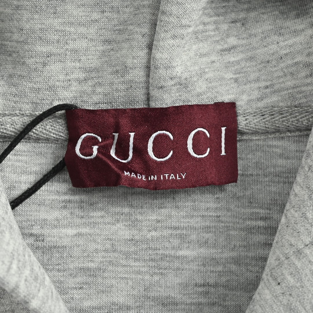 Gucci Small Logo Label Full-Zip Hoodie Jacket — Light Grey