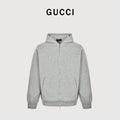 Gucci Small Logo Label Full-Zip Hoodie Jacket — Light Grey