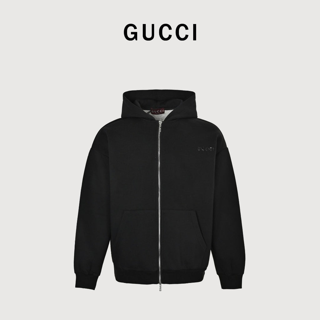 Gucci Small Logo Label Full-Zip Hoodie Jacket — Black