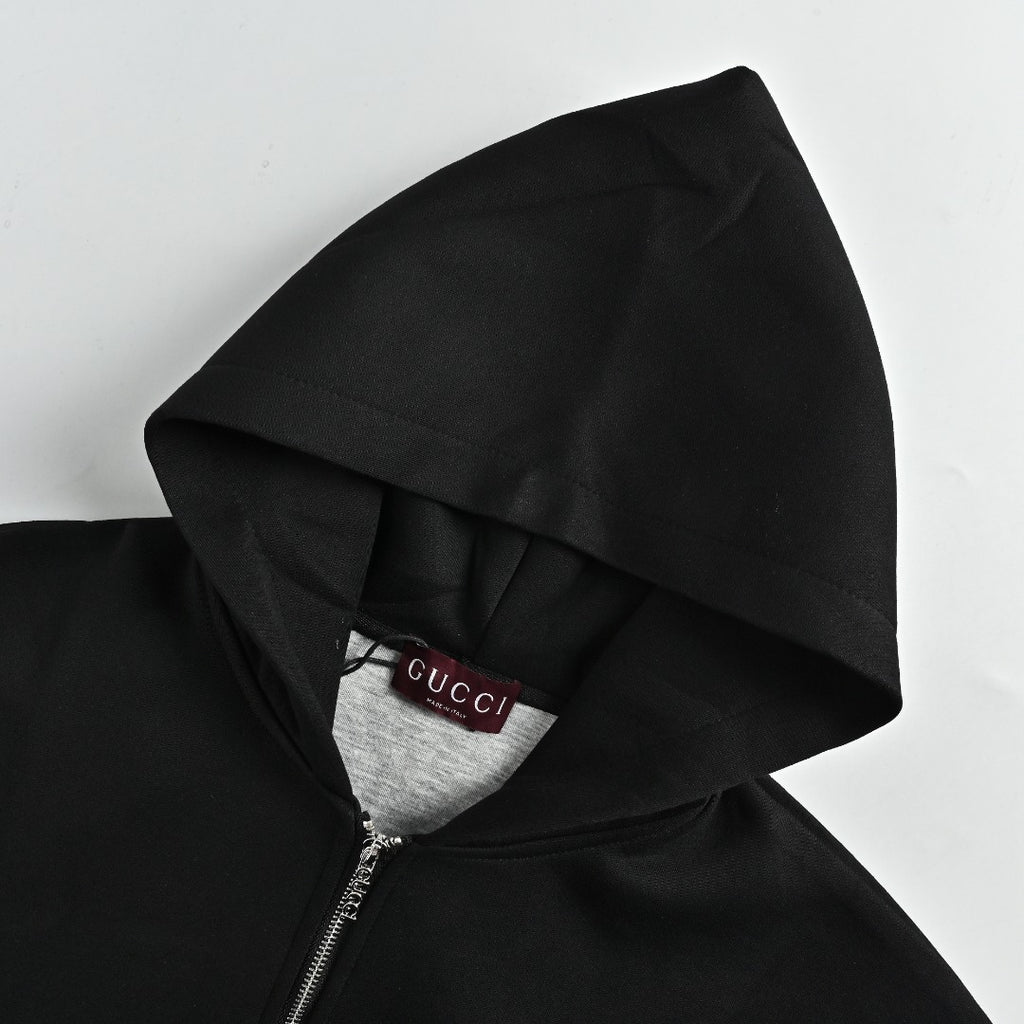 Gucci Small Logo Label Full-Zip Hoodie Jacket — Black