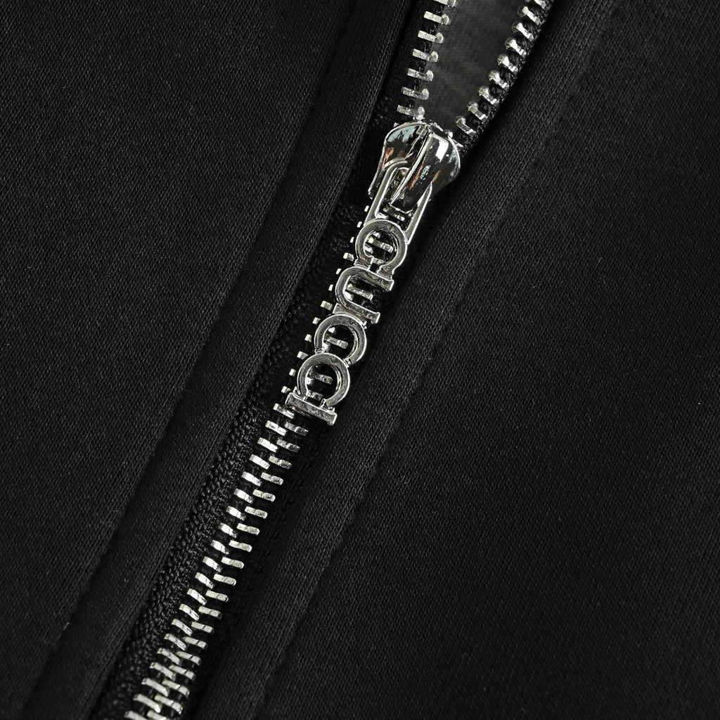 Gucci Small Logo Label Full-Zip Hoodie Jacket — Black