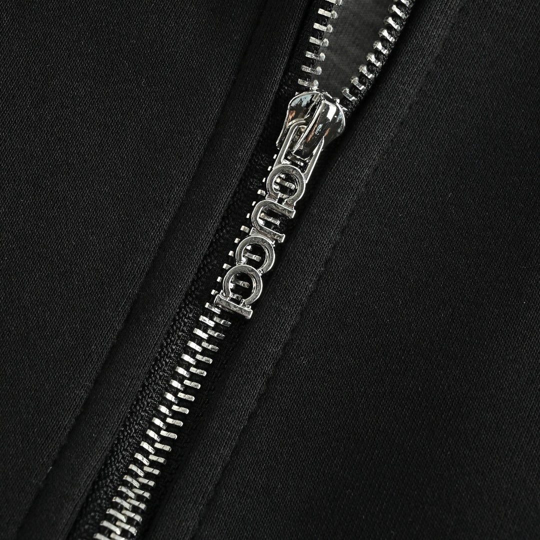 Gucci Small Logo Label Full-Zip Hoodie Jacket — Black