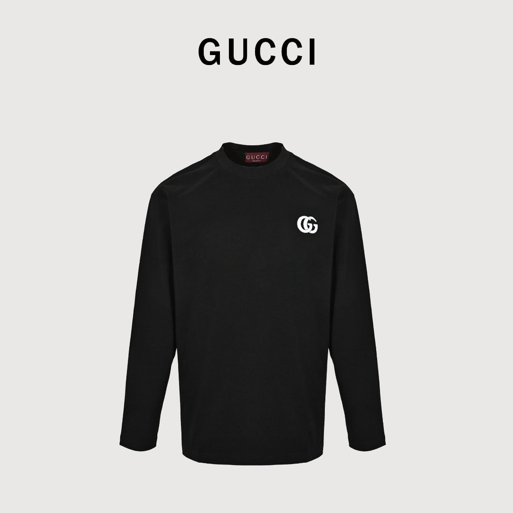 Gucci Interlocking GG Embroidery Long-Sleeve T-Shirt — Black