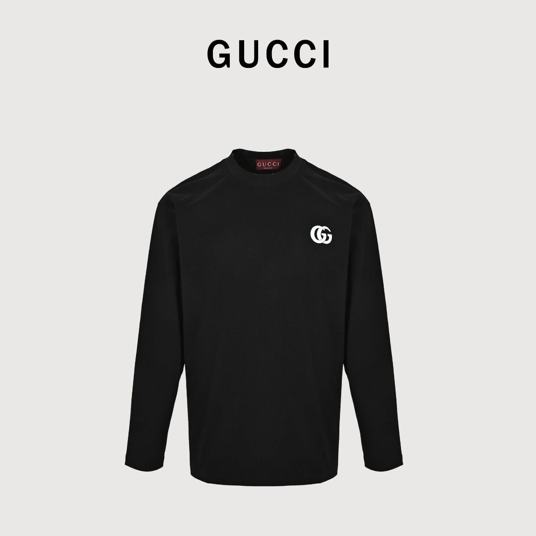 Gucci Interlocking GG Embroidery Long-Sleeve T-Shirt — Black